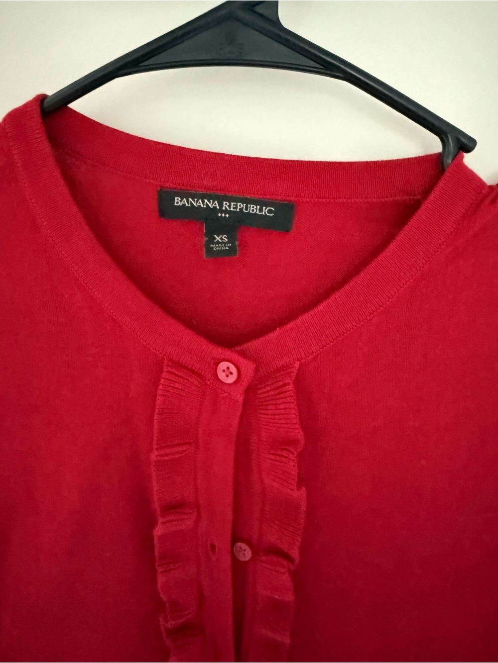 Banana Republic Bright Red Ruffle-Trim Crewneck Cardigan